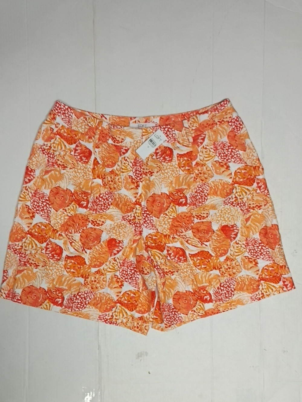 ❤️NWT LOFT THE PEYTON SEASHELL NAUTICAL ORANGE WHITE HIGH RISE SHORTS SZ 12